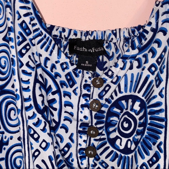 Blue White Pattern Romper - Picture 3 of 5